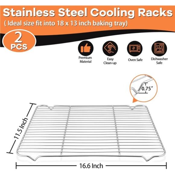 P&P CHEF Baking Rack Cooking Rack Set of 2-16.6''x11.5", Stainless Steel Wire - Picture 2 of 8